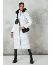 Missguided White Chevron Quilted Maxi Padded Coat