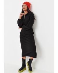 Missguided - Half Zip Fitted Sweater Midaxi Dress - Lyst