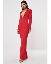 Missguided Red Tuxedo Style Fishtail Maxi Dress