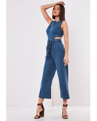 Missguided Blue Denim Cut Out Jumpsuit