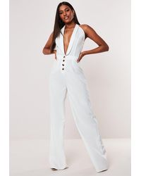 Missguided Tall White Tux Button Wide Leg Romper