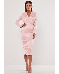 Missguided Pink Satin Tuxedo Style Midi Dress