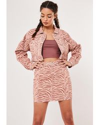 Missguided Blush Co Ord Zebra Print A Line Denim Mini Skirt - Pink