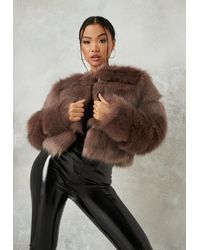 Missguided Mink Crop Pelted Faux Fur Jacket - Brown