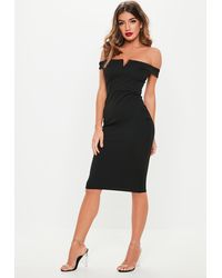 black bardot fishtail midi dress