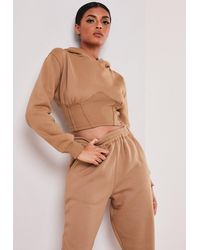 Missguided Sofia Richie X Taupe Corset Hoodie - Brown