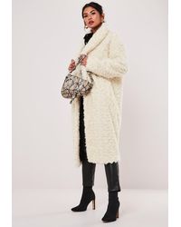 Missguided Tall Cream Borg Teddy Curly Shawl Collar Coat - Natural