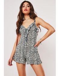 Missguided Ditsy Floral Ruffle Playsuit - Blue