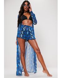 Missguided Blue Animal Print Beach Cover Up Mesh Maxi Kimono