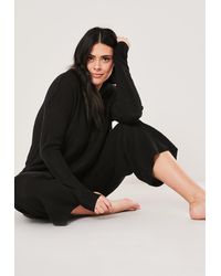Missguided Plus Size Black Knitted Hoodie And Joggers Co Ord Set