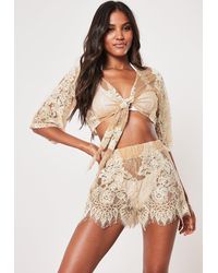 Missguided Premium Nude Co Ord Lace Scallop Hem Beach Shorts - Natural