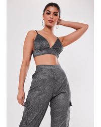 Missguided Petite Silver Co Ord Sparkle Bralet - Metallic