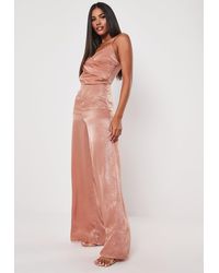 Missguided Pink Hammered Satin Drape Wrap Romper