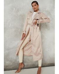 Missguided Champagne Satin Trench Coat - Metallic