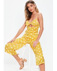 Missguided Yellow Polka Dot Twist Front Jumpsuit