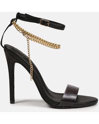 Missguided Black Chain Anklet Clear Strappy Heeled Sandals