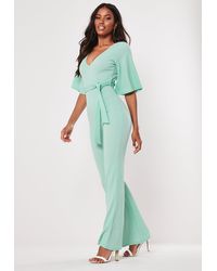 Missguided Blue Kimono Sleeve Flare Leg Jumpsuit