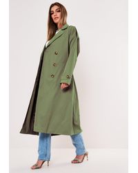 Missguided Tall Khaki Oversized Midaxi Trench Coat - Green