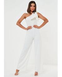 missguided one shoulder bow jumpsuit