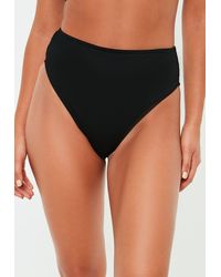 Missguided Black Mix And Match Rib High Waisted High Leg Bikini Bottoms