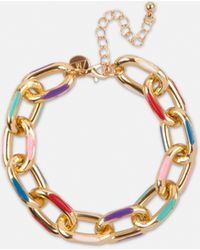 Missguided Gold Look Enamel Link Chain Bracelet - Metallic