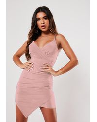 khaki strappy slinky wrap bodycon dress