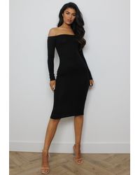 black bardot fishtail midi dress