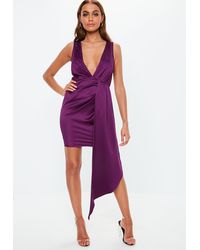 purple stretch satin bodycon mini dress