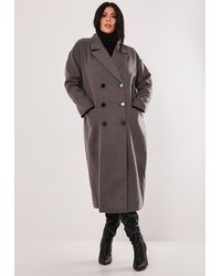 Missguided Plus Size Grey Double Breasted Maxi Coat
