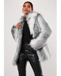 Missguided Grey Two Tone Faux Fur Coat