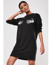 Missguided Black Skeleton Hands Oversized T Shirt Dress