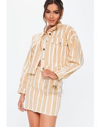 Missguided Blush Stripe Cropped Oversized Co Ord Denim Skirt - Multicolour