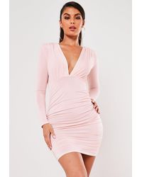 Missguided Slinky Ruched V Neck Mini Dress - Pink