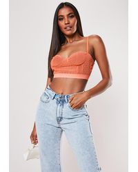 Missguided Orange Dobby Lace Mesh Bralet