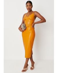 Missguided Faux Leather Dip Front Midaxi Skirt - Orange