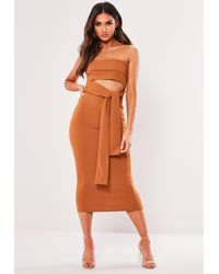 Missguided Brown Cut Out Bandeau Bodycon Midaxi Dress