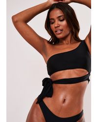 Missguided Black Mix And Match Tie One Shoulder Bikini Top