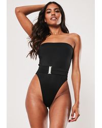 Missguided Black Belted High Leg Bandeau Swimsuit