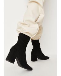 Missguided Black Square Toe Block Heel Sock Ankle Boots