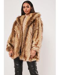 Missguided Vintage Chevron Faux Fur Coat - Brown