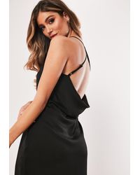 Missguided Black Satin Strappy Cross Back Midi Dress