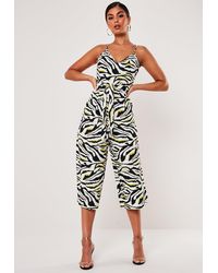 Missguided Cream Stripe Zebra Print Satin Culotte Jumpsuit - Multicolor