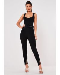 Missguided Belted Sweetheart Neckline Playsuit - Black
