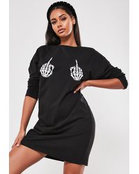 Missguided Black Skeleton Hands Print Oversized T Shirt Dress