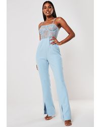 Missguided Blue Lace Bust Cup Cami Romper