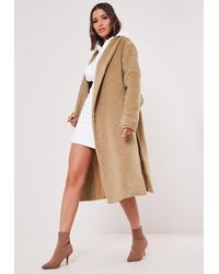 Missguided Camel Shawl Collar Side Split Coat - Natural