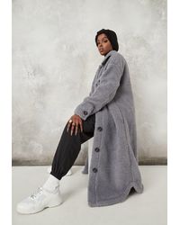 Missguided Grey Borg Teddy Longline Shacket - Metallic