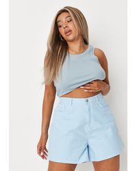 Missguided Plus Size Co Ord Stripe Denim Shorts - Blue