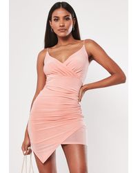 Missguided Blush Strappy Slinky Wrap Bodycon Mini Dress - Pink