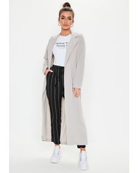 Missguided Grey Long Sleeve Maxi Duster Jacket - Natural